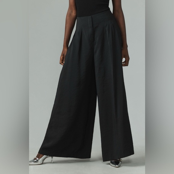 NEW! Anthropologie High-Rise Pleated Wide-Leg Trousers High Waisted Black | 10 - Picture 3 of 14